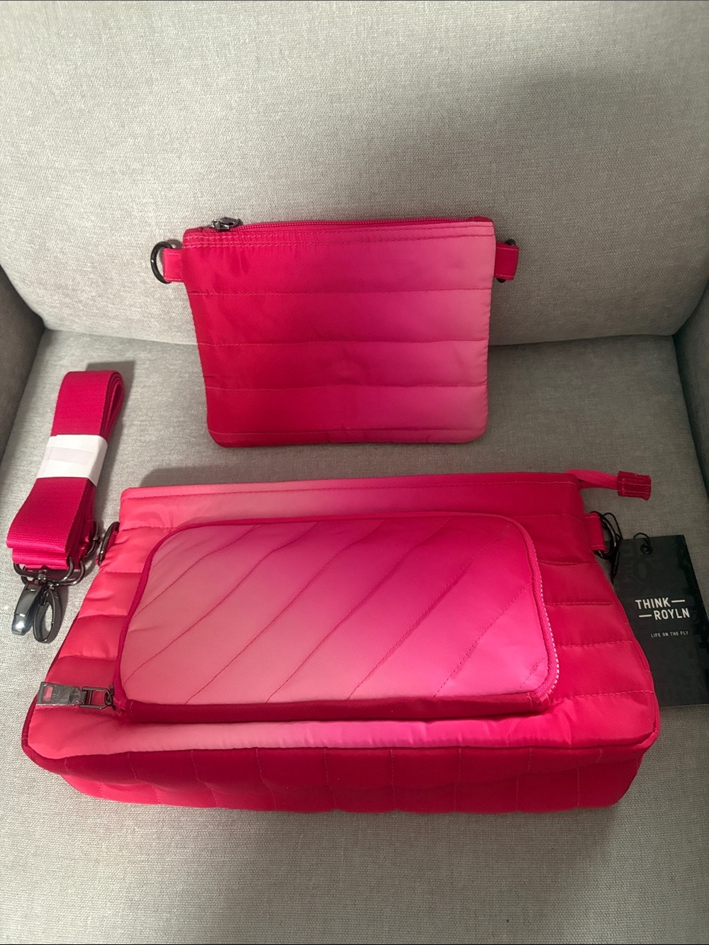 THINK ROYLN Pink Ombre Quilted Crossbody Bag Set